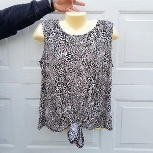 (Sale) Adrianna Papell leopard print sleeveless knot blouse sz Large